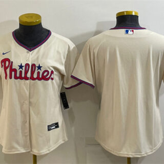 Women's Philadelphia Phillies Blank Cream Cool Base Stitched Baseball Jersey(Run Small)