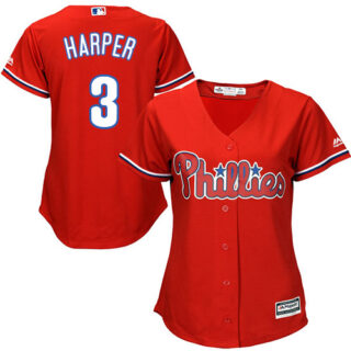 Women's Phillies #3 Bryce Harper Red Alternate Women's Stitched Baseball Jersey