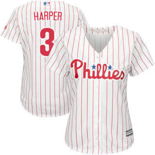 Women's Phillies #3 Bryce Harper White(Red Strip) Home Women's Stitched Baseball Jersey