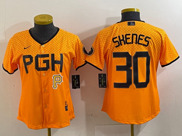 Women's Pittsburgh Pirates #30 Paul Skenes Gold City Connect Stitched Jerseys