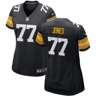 Women's Pittsburgh Steelers #77 Broderick Jones Black 2023 Draft Stitched Game Jersey(Run Small)