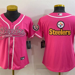 Women's Pittsburgh Steelers Pink Team Big Logo With Patch Cool Base Stitched Baseball Jersey(Run Small)