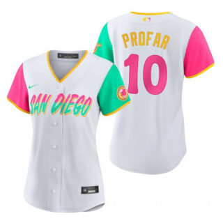 Women's San Diego Padres #10 Jurickson Profar 2022 White City Connect Cool Base Stitched Baseball Jersey(Run Small)