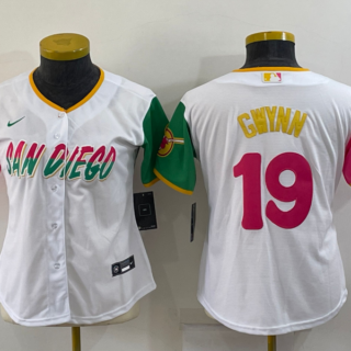 Women's San Diego Padres #19 Tony Gwynn 2022 White City Connect Cool Base Stitched Baseball Jersey(Run Small)