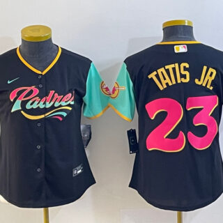 Women's San Diego Padres #23 Fernando Tatis Jr. Black City Connect Stitched Baseball Jersey(Run Small)