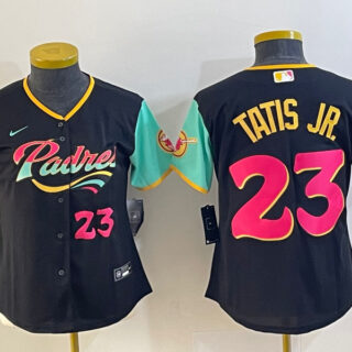 Women's San Diego Padres #23 Fernando Tatis Jr. Black City Connect With Patch Stitched Baseball Jersey(Run Small)