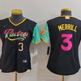 Women's San Diego Padres #3 Jackson Merrill Black City Connect Stitched Baseball Jersey(Run Small)