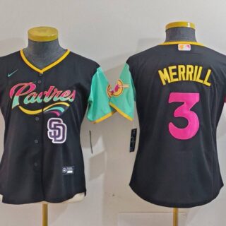 Women's San Diego Padres #3 Jackson Merrill Black City Connect Stitched Baseball Jersey(Run Small)