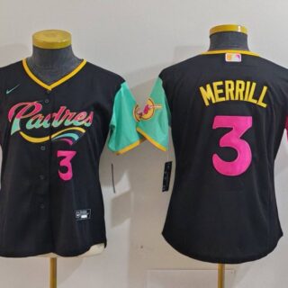 Women's San Diego Padres #3 Jackson Merrill Black City Connect Stitched Baseball Jersey(Run Small)
