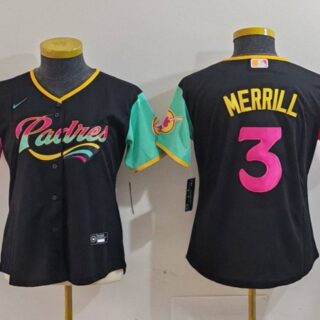 Women's San Diego Padres #3 Jackson Merrill Black City Connect Stitched Baseball Jersey(Run Small)