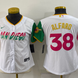 Women's San Diego Padres #38 Jorge Alfaro 2022 White City Connect Cool Base Stitched Baseball Jersey(Run Small)