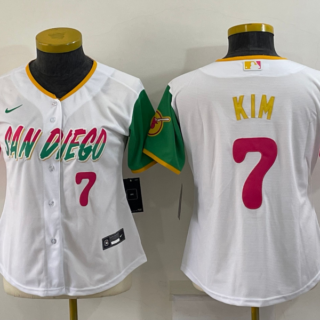 Women's San Diego Padres #7 Ha Seong Kim 2022 White City Connect Cool Base Stitched Baseball Jersey(Run Small)1