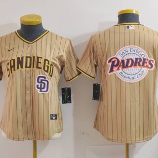 Women's San Diego Padres Tan Team Big Logo Stitched Baseball Jersey(Run Small)