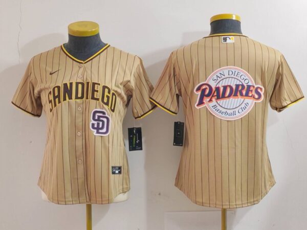 Women's San Diego Padres Tan Team Big Logo Stitched Baseball Jersey(Run Small)