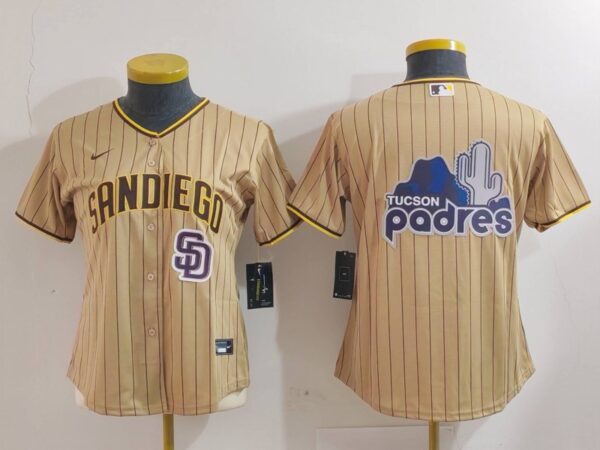 Women's San Diego Padres Tan Team Big Logo Stitched Baseball Jersey(Run Small)