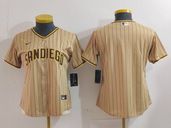 Women's San Diego Padres Tan Team Big Logo Stitched Baseball Jersey(Run Small)