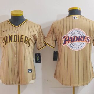 Women's San Diego Padres Tan Team Big Logo Stitched Baseball Jersey(Run Small)