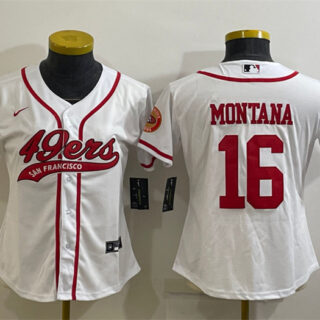 Women's San Francisco 49ers #16 Joe Montana White With Patch Cool Base Stitched Baseball Jersey(Run Small)