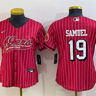 Women's San Francisco 49ers #19 Deebo Samuel New Red With Patch Cool Base Stitched Baseball Jersey(Run Small)S