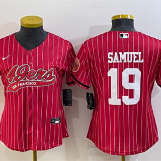 Women's San Francisco 49ers #19 Deebo Samuel Red With Patch Cool Base Stitched Baseball Jersey(Run Small)