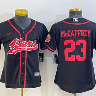 Women's San Francisco 49ers #23 Christian McCaffrey Black With Patch Cool Base Stitched Baseball Jersey(Run Small)