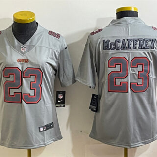 Women's San Francisco 49ers #23 Christian McCaffrey Grey Atmosphere Fashion Stitched Jersey(Run Small)