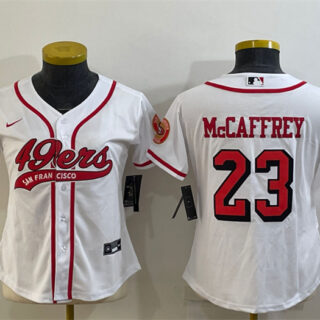 Women's San Francisco 49ers #23 Christian McCaffrey New White With Patch Cool Base Stitched Baseball Jersey(Run Small)