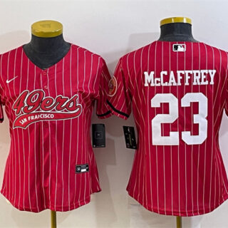 Women's San Francisco 49ers #23 Christian McCaffrey Red With Patch Cool Base Stitched Baseball Jersey(Run Small)