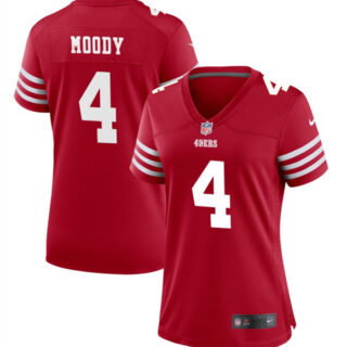 Women's San Francisco 49ers #4 Jake Moody Red Stitched Jersey(Run Small)