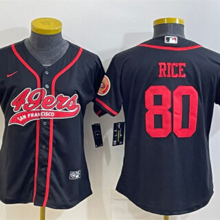 Women's San Francisco 49ers #80 Jerry Rice Black With Patch Cool Base Stitched Baseball Jersey(Run Small)