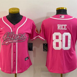 Women's San Francisco 49ers #80 Jerry Rice Pink With Patch Cool Base Stitched Baseball Jersey(Run Small)