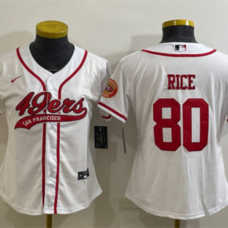 Women's San Francisco 49ers #80 Jerry Rice White With Patch Cool Base Stitched Baseball Jersey(Run Small)