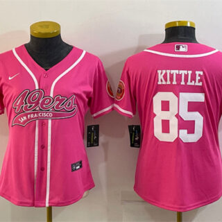 Women's San Francisco 49ers #85 George Kittle Pink With Patch Cool Base Stitched Baseball Jersey(Run Small)