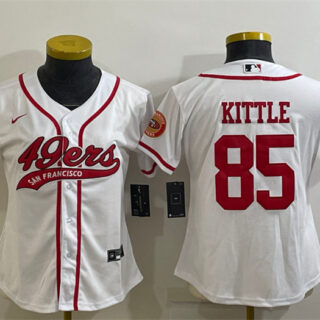 Women's San Francisco 49ers #85 George Kittle White With Patch Cool Base Stitched Baseball Jersey(Run Small)