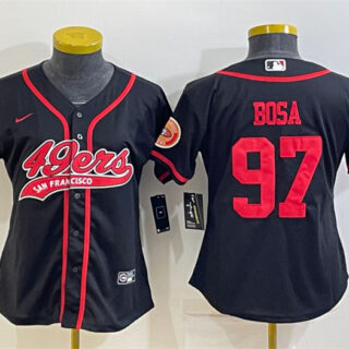 Women's San Francisco 49ers #97 Nick Bosa Black With Patch Cool Base Stitched Baseball Jersey(Run Small)