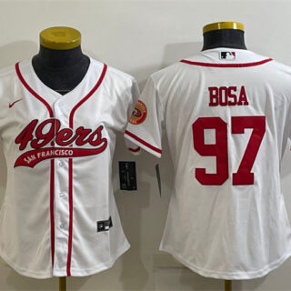 Women's San Francisco 49ers #97 Nick Bosa White With Patch Cool Base Stitched Baseball Jersey(Run Small)