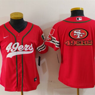 Women's San Francisco 49ers Team Big Logo Red Mexico With Patch Cool Base Stitched Baseball Jersey(Run Small)