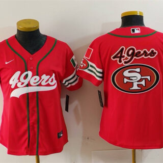 Women's San Francisco 49ers Team Big Logo Red Mexico With Patch Cool Base Stitched Baseball Jersey(Run Small)