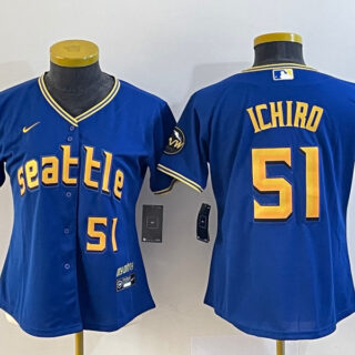 Women's Seattle Mariners #51 Ichiro Suzuki Royal 2023 City Connect With Patch Stitched Baseball Jersey(Run Small)