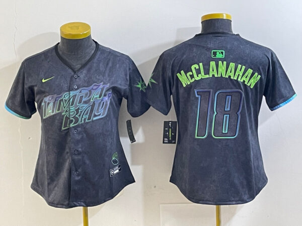 Women's Tampa Bay Rays #18 Shane McClanahan Charcoal 2024 City Connect Limited Jerseys
