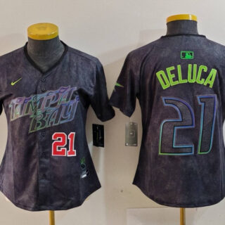 Women's Tampa Bay Rays #21 Jonny DeLuca Charcoal 2024 City Connect Limited Stitched Baseball Jersey(Run Small)