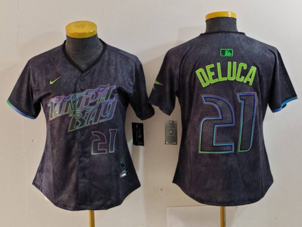 Women's Tampa Bay Rays #21 Jonny DeLuca Charcoal 2024 City Connect Limited Stitched Baseball Jersey(Run Small)