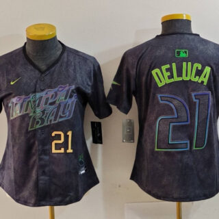 Women's Tampa Bay Rays #21 Jonny DeLuca Charcoal 2024 City Connect Limited Stitched Baseball Jersey(Run Small)