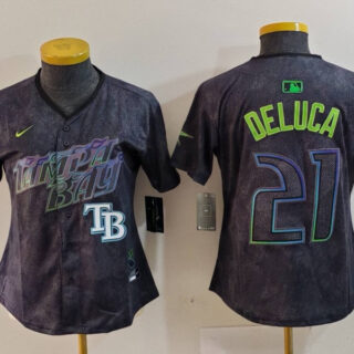 Women's Tampa Bay Rays #21 Jonny DeLuca Charcoal 2024 City Connect Limited Stitched Baseball Jersey(Run Small)