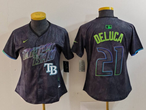 Women's Tampa Bay Rays #21 Jonny DeLuca Charcoal 2024 City Connect Limited Stitched Baseball Jersey(Run Small)