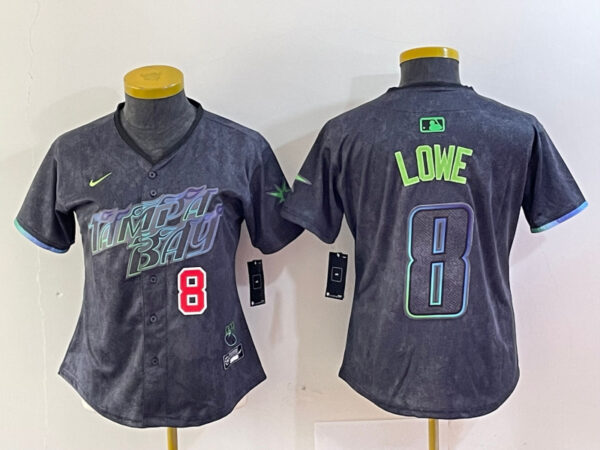 Women's Tampa Bay Rays #8 Brandon Lowe Charcoal 2024 City Connect Limited Stitched Baseball Jerseys