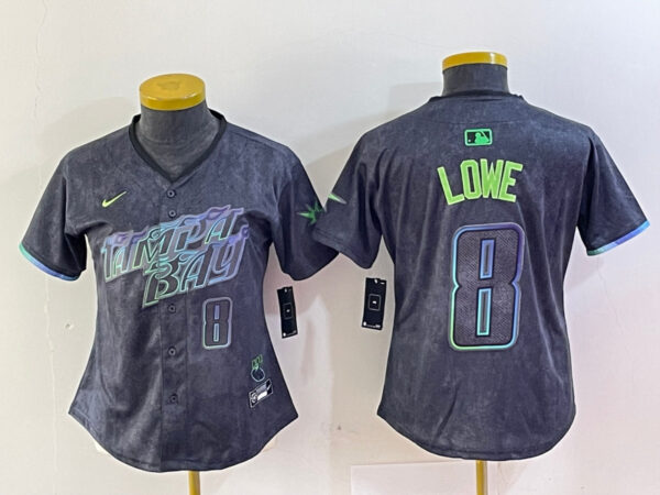 Women's Tampa Bay Rays #8 Brandon Lowe Charcoal 2024 City Connect Limited Stitched Baseball Jerseys
