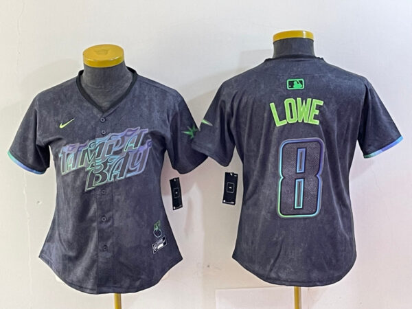 Women's Tampa Bay Rays #8 Brandon Lowe Charcoal 2024 City Connect Limited Stitched Baseball Jerseys