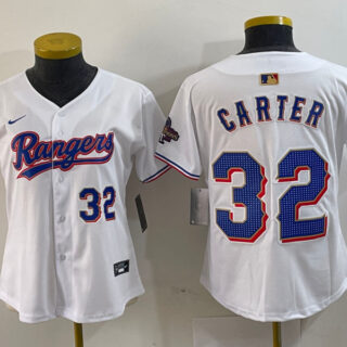 Women's Texas Rangers #32 Evan Carter White Gold Stitched Baseball Jersey(Run Small)