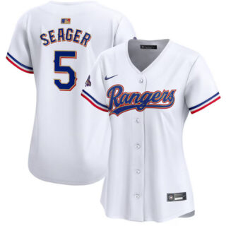Women's Texas Rangers #5 Corey Seager White 2024 Gold Collection Stitched Baseball Jersey(Run Small)
